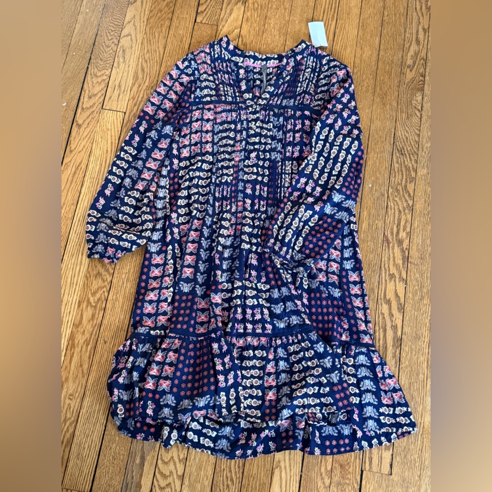 Anthropologie Blue Multi-Color Diana Pintucked Tunic Dress - Size XS